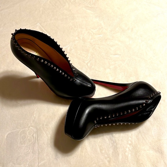Christian Louboutin Miss Fast Plato Platform Black Spikes Ankle Booties 39/8 - Picture 10 of 13